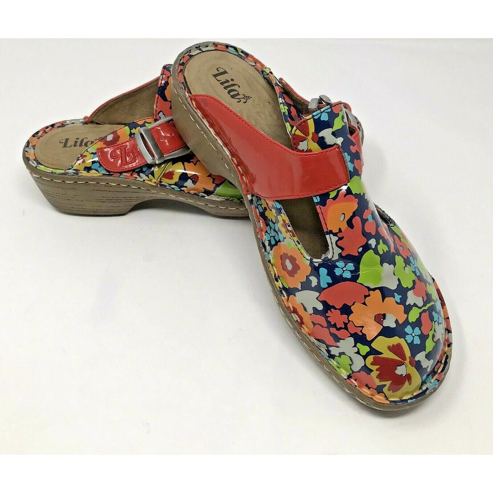 LILA SureGrip Womens 6 M Slip On Clog Mule Open Back Slip Resistant Floral Print